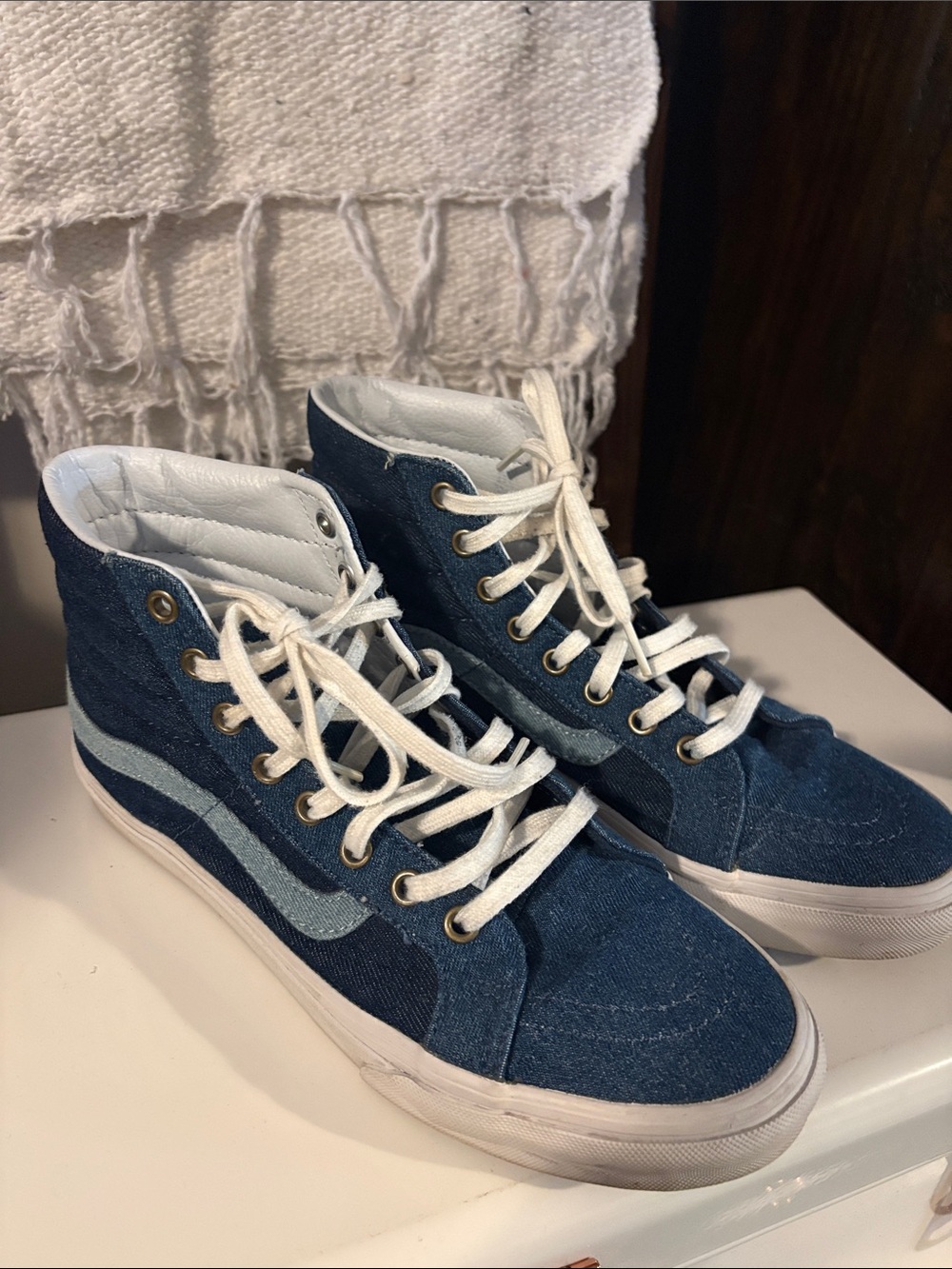 Vans x Madewell Denim High-Top Sneakers with Contrast Stripe - Blue
